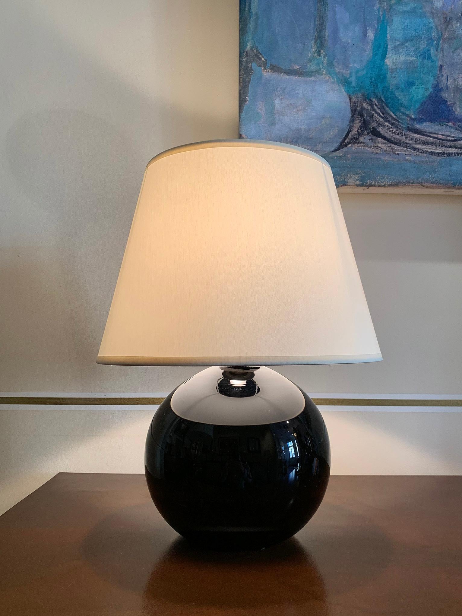 glass and black lamp