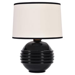 Art Deco Black Glass Table Lamp in the Manner of Jacques Adnet