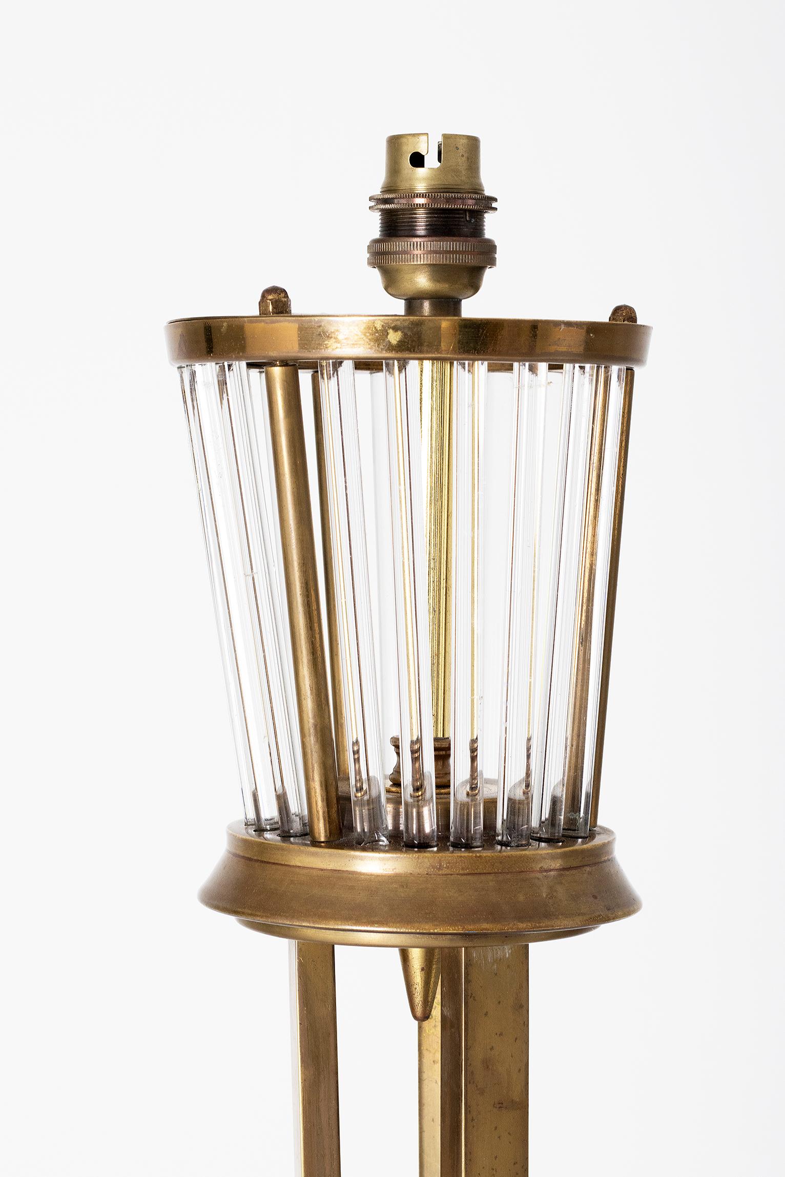 French Art Deco Brass and Glass Rods Floor Lamp by Henri Petitot for Atelier Petitot
