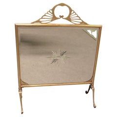 Parafuoco Art Deco in ottone e specchio a raggiera