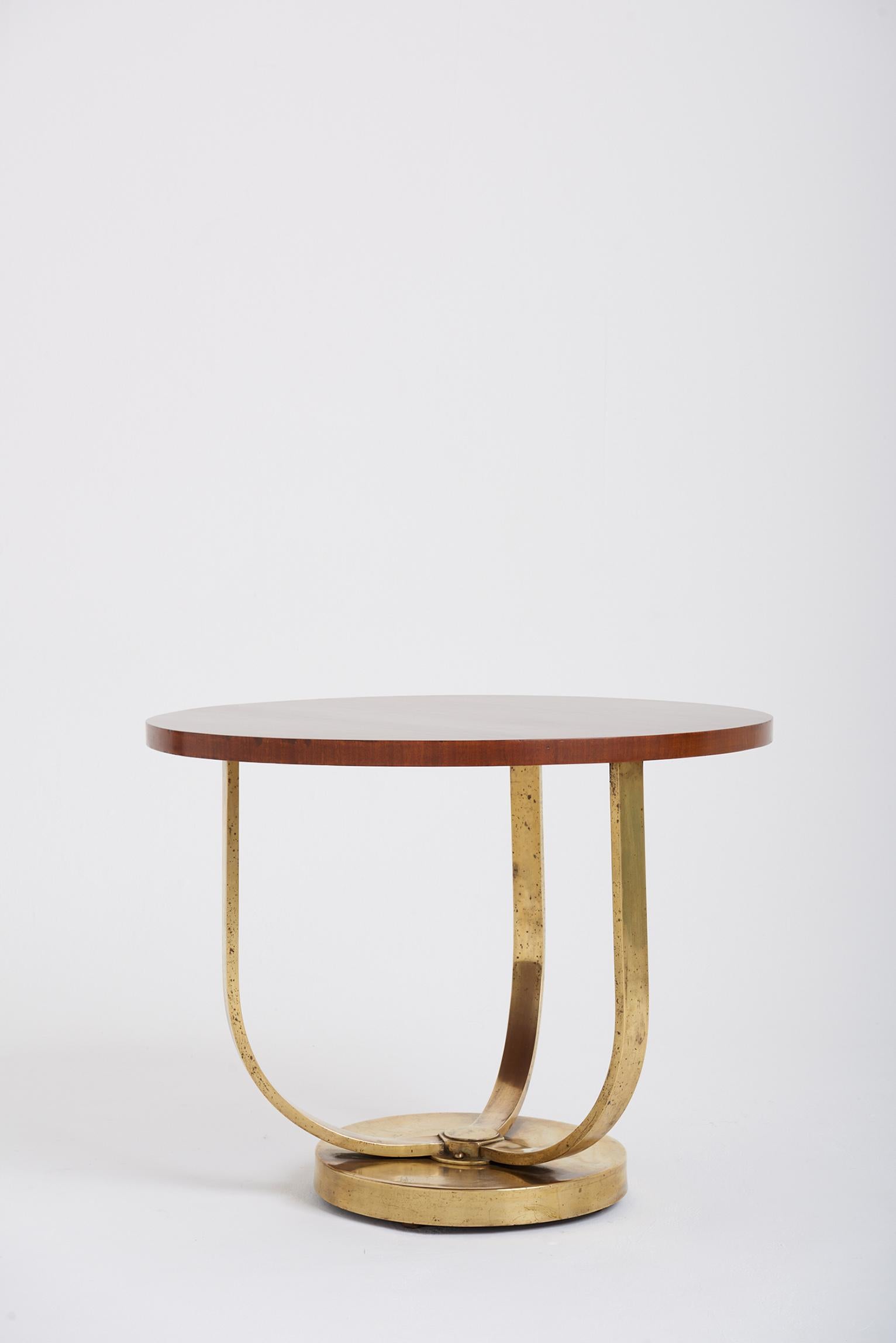 French Art Deco Bronze and Mahogany Side Table