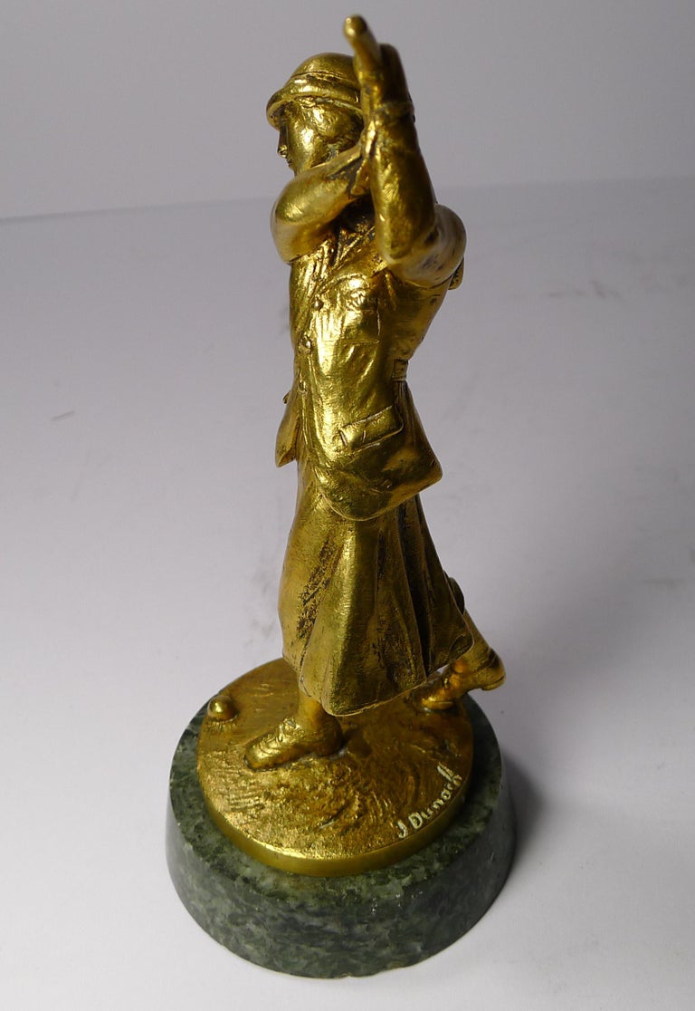 Gilt Art Deco Bronze Car Mascot in the from of a Lady Golfer, Jose Dunach For Sale