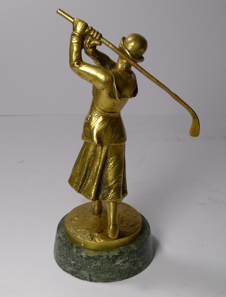 Art Deco Bronze Car Mascot in the from of a Lady Golfer, Jose Dunach In Good Condition For Sale In Bath, GB