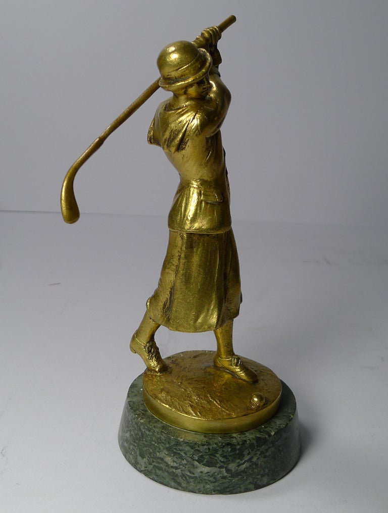 Early 20th Century Art Deco Bronze Car Mascot in the from of a Lady Golfer, Jose Dunach For Sale