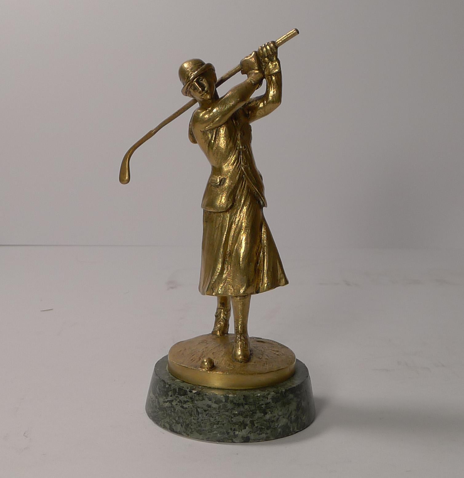Art Deco Bronze Car Mascot in the from of a Lady Golfer, Jose Dunach For Sale 2