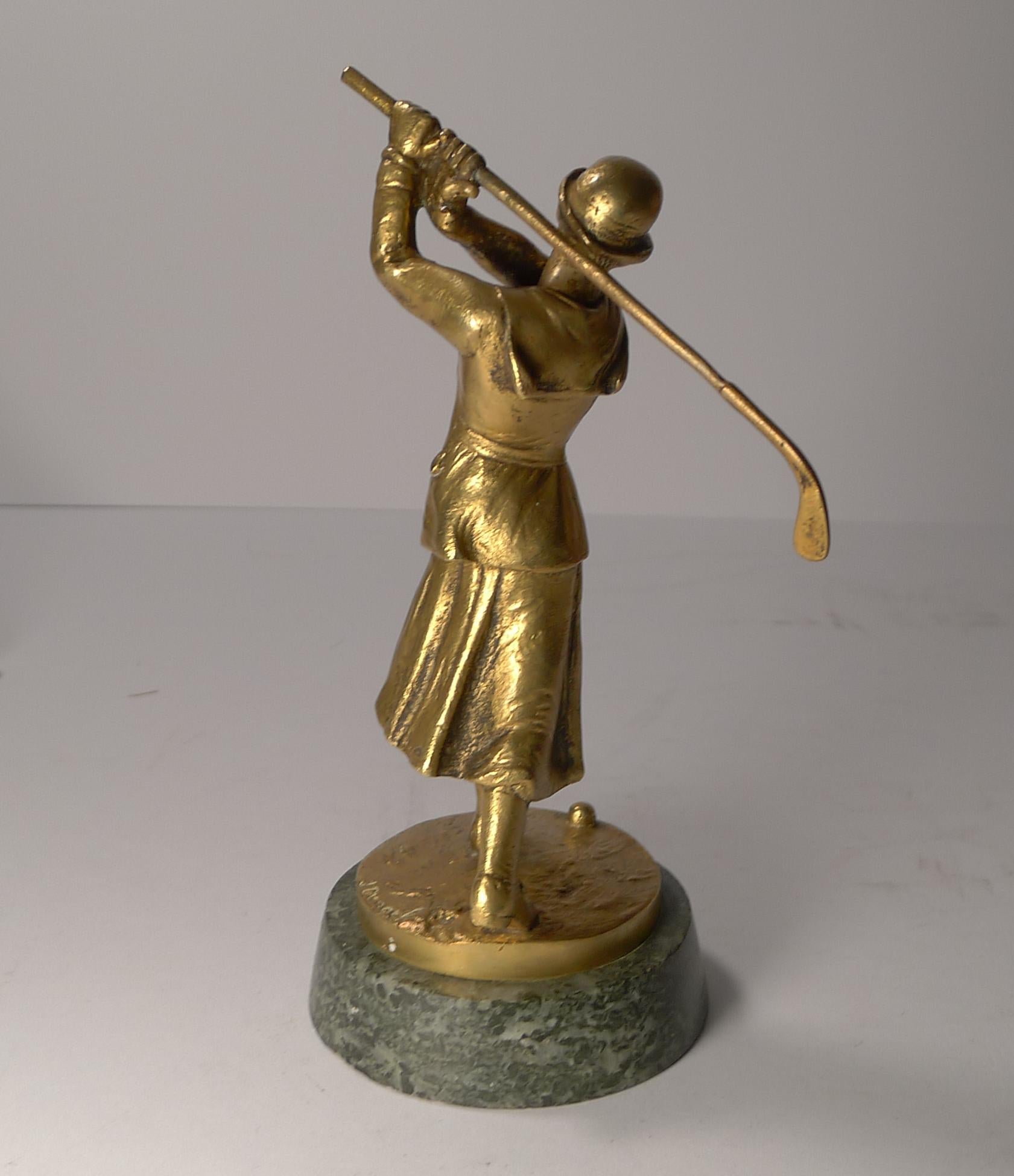 Art Deco Bronze Car Mascot in the from of a Lady Golfer, Jose Dunach For Sale 3