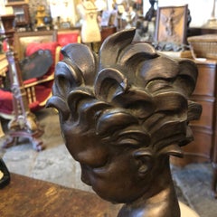 Art Deco Bronze Child Face Sculpture, Italy, circa 1930