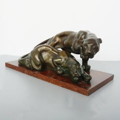 Groupe de sculptures en bronze Art Déco représentant deux panthères