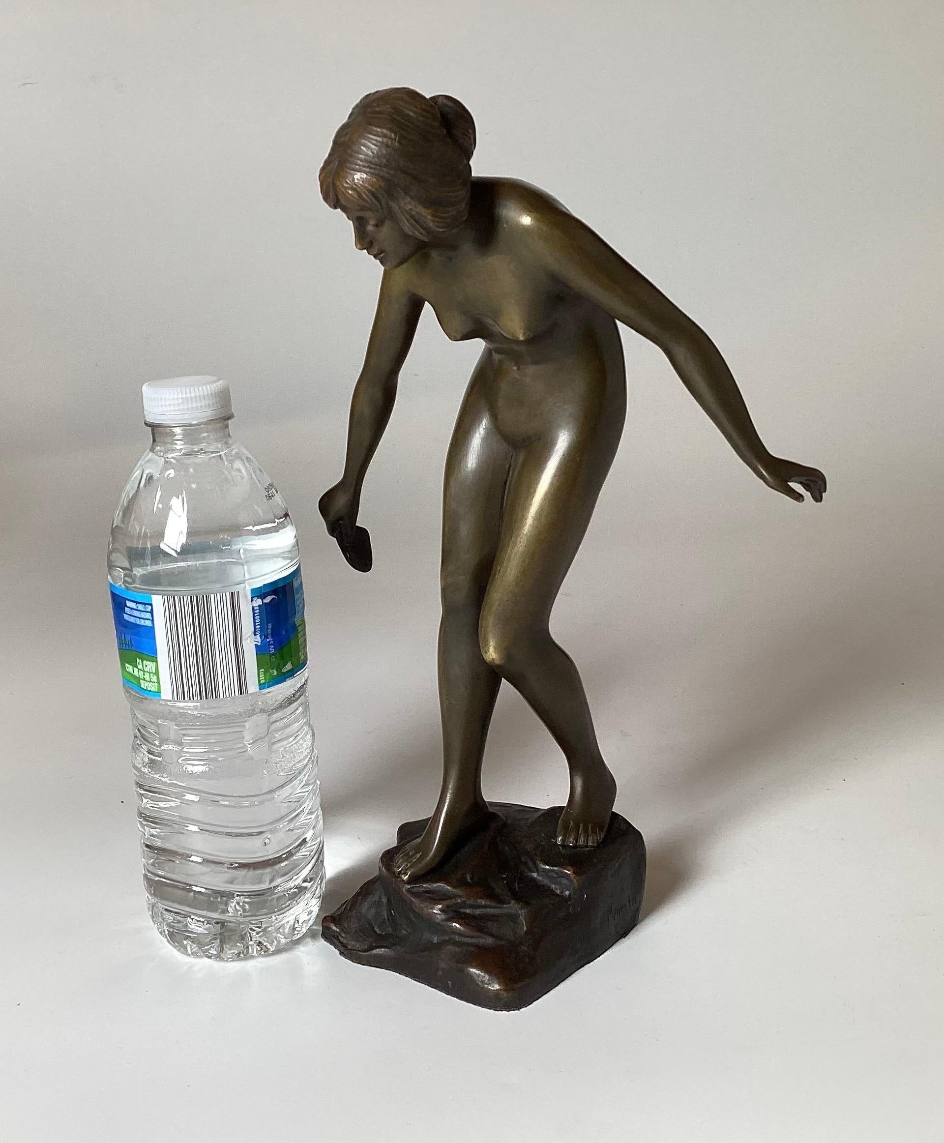 An Art Deco Bronze Sculpture of a Young Woman For Sale 6