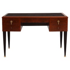 Art Deco Burlwood Desk with Fluted Legs and Brass Details