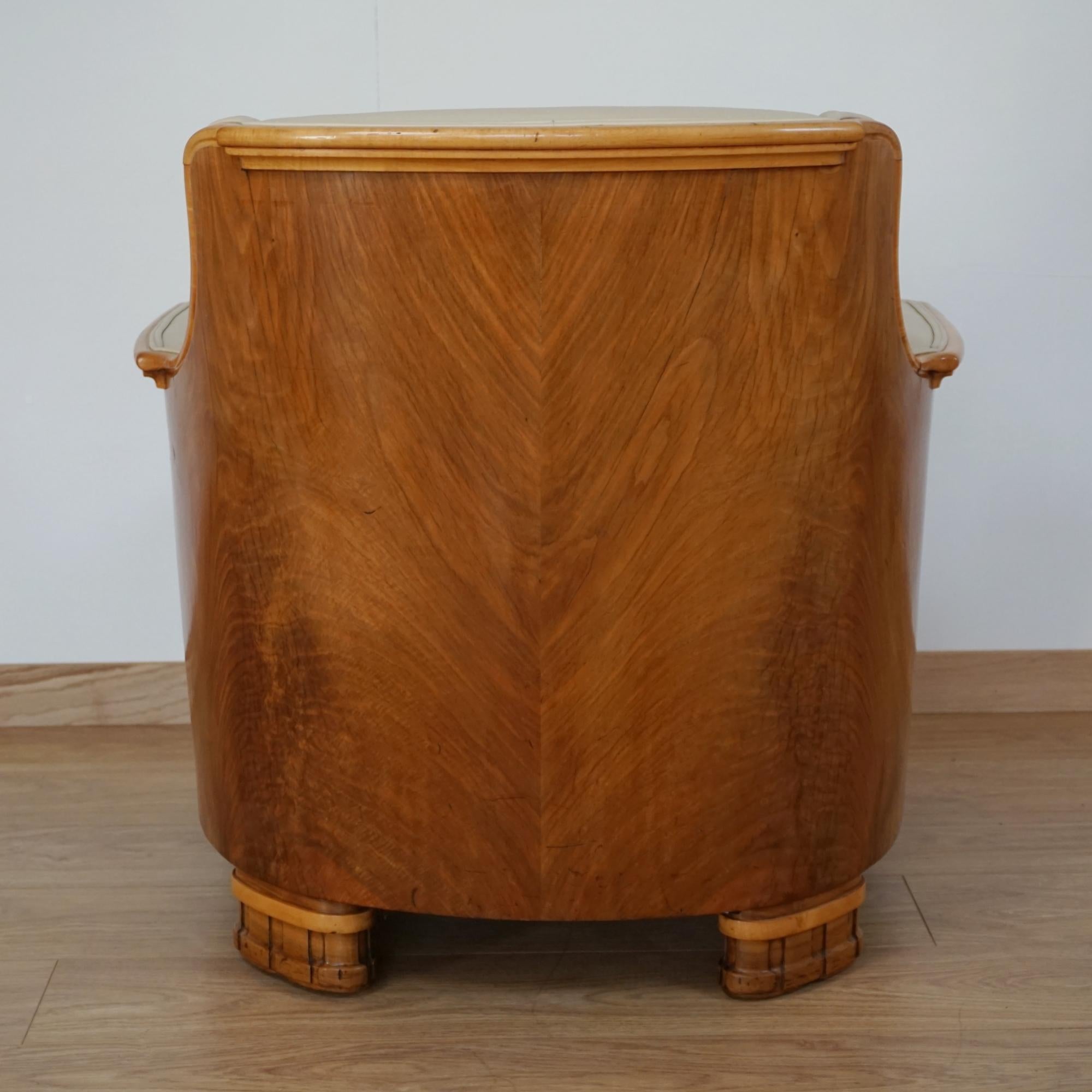Paire de chaises Art Déco en ronce de noyer et cuir crème par Maurice Adams en vente 2