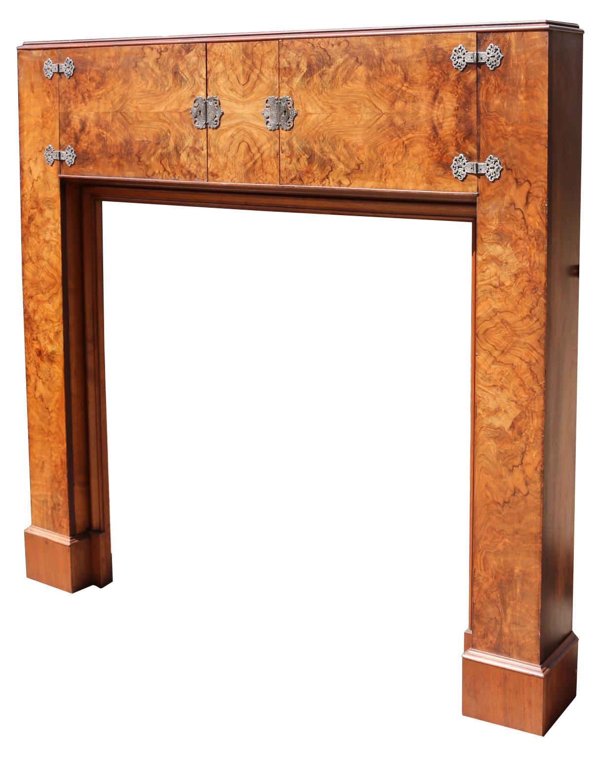 20th Century Art Deco Burr Walnut Fire Mantel For Sale