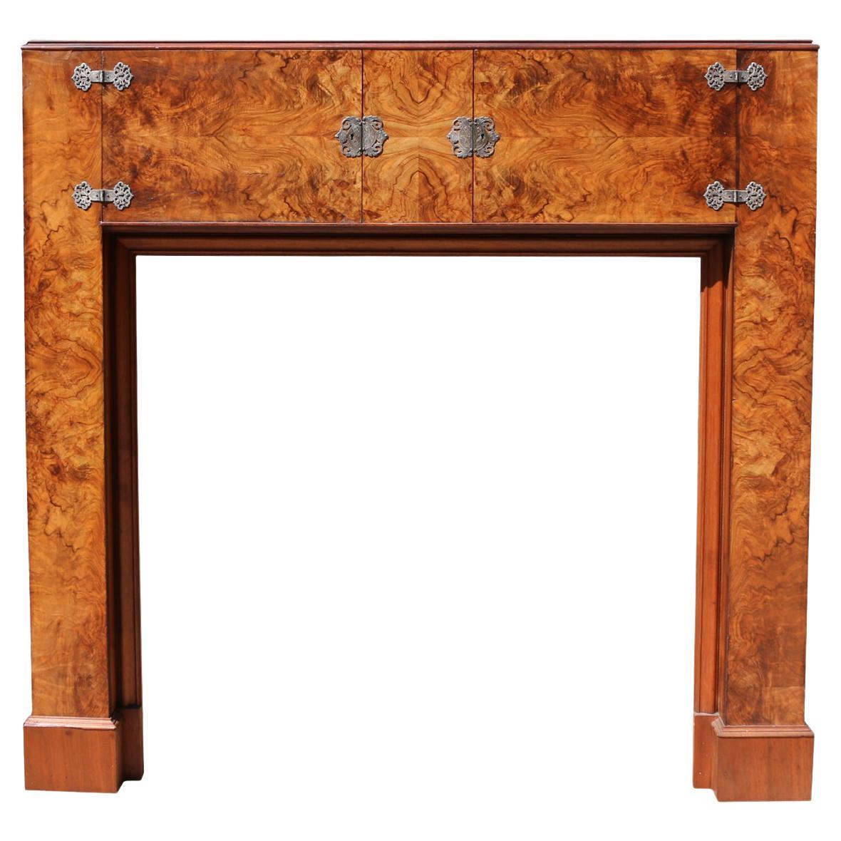 Art Deco Burr Walnut Fire Mantel For Sale