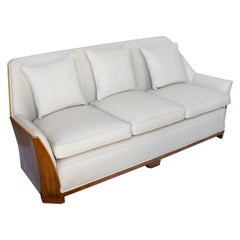 Art Deco Burr Walnut Wrapped Sofa Re-Upholstered in Cream Leather