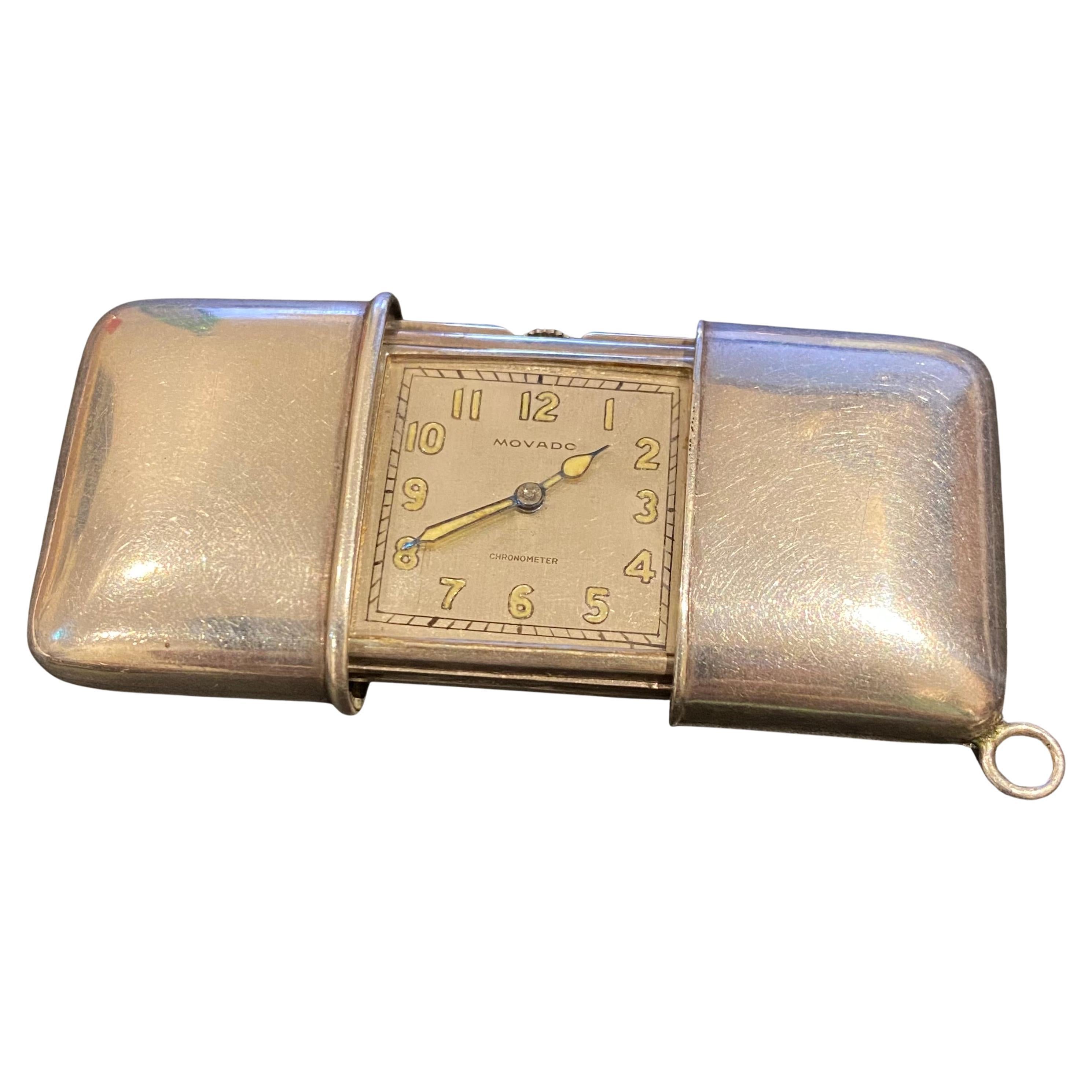 An Art-Deco c1925 Movado 935 Silver Chronometer Swiss Travel Clock