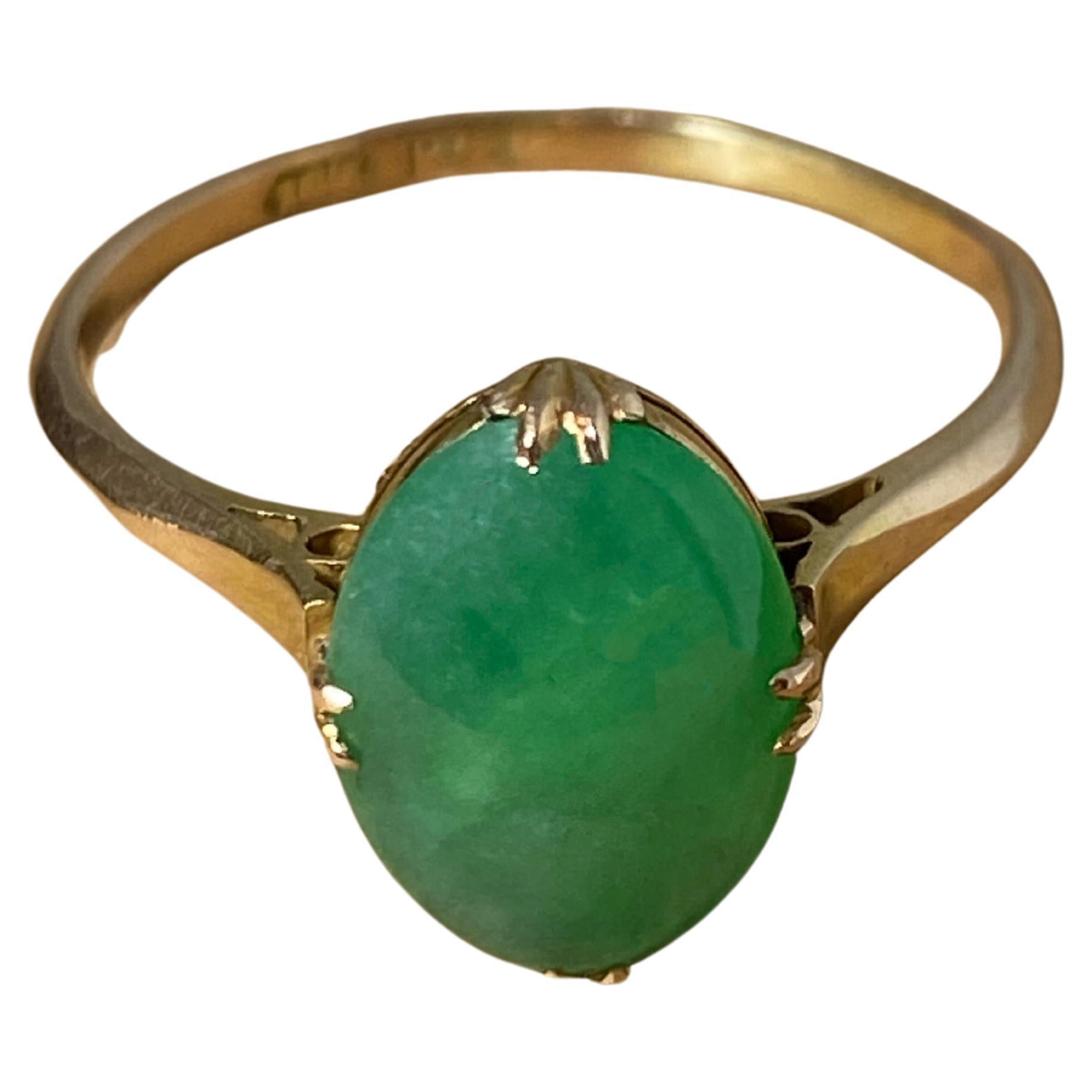 An Art-Deco c1930's Natural Top Quality Type A Jadeite Ring in 14K Yellow Gold. For Sale