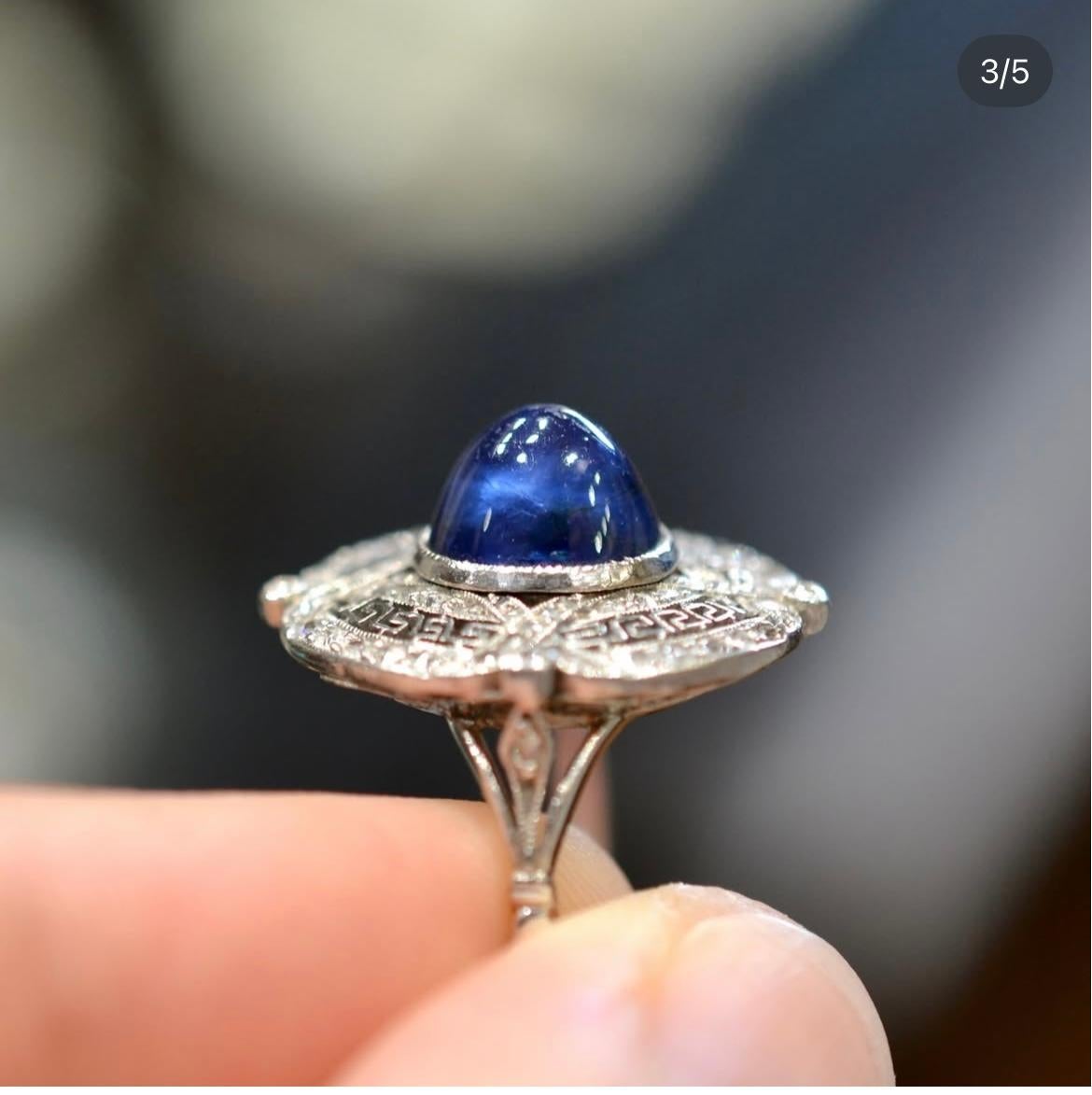 An Art Deco Cabochon Sapphire And Diamond Plaque Ring Circa 1930 en venta 2