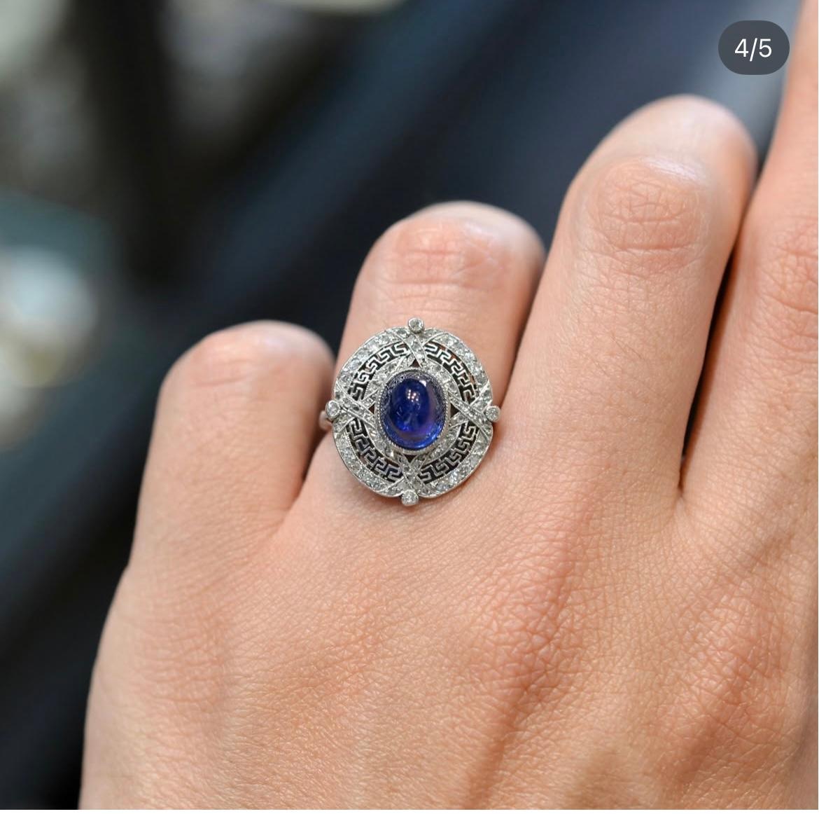 An Art Deco Cabochon Sapphire And Diamond Plaque Ring Circa 1930 en venta 3