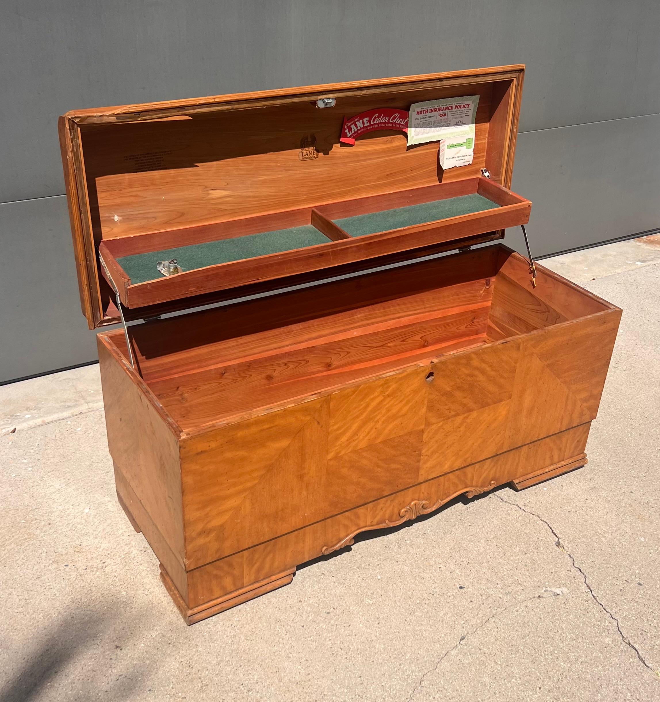 Mid-20th Century An art deco cedar waterfall chest by Lane, circa 1950