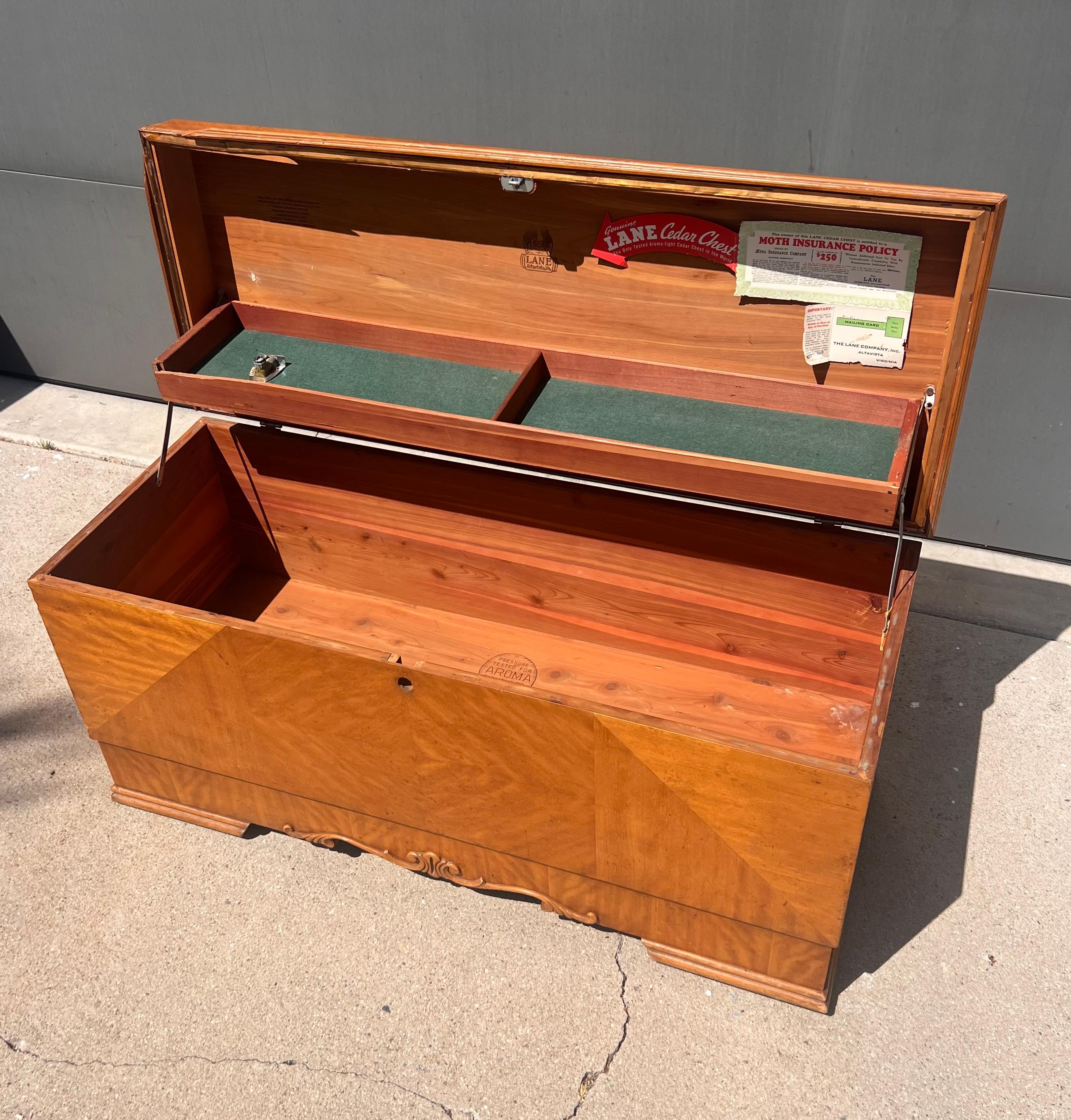 Paldao An art deco cedar waterfall chest by Lane, circa 1950