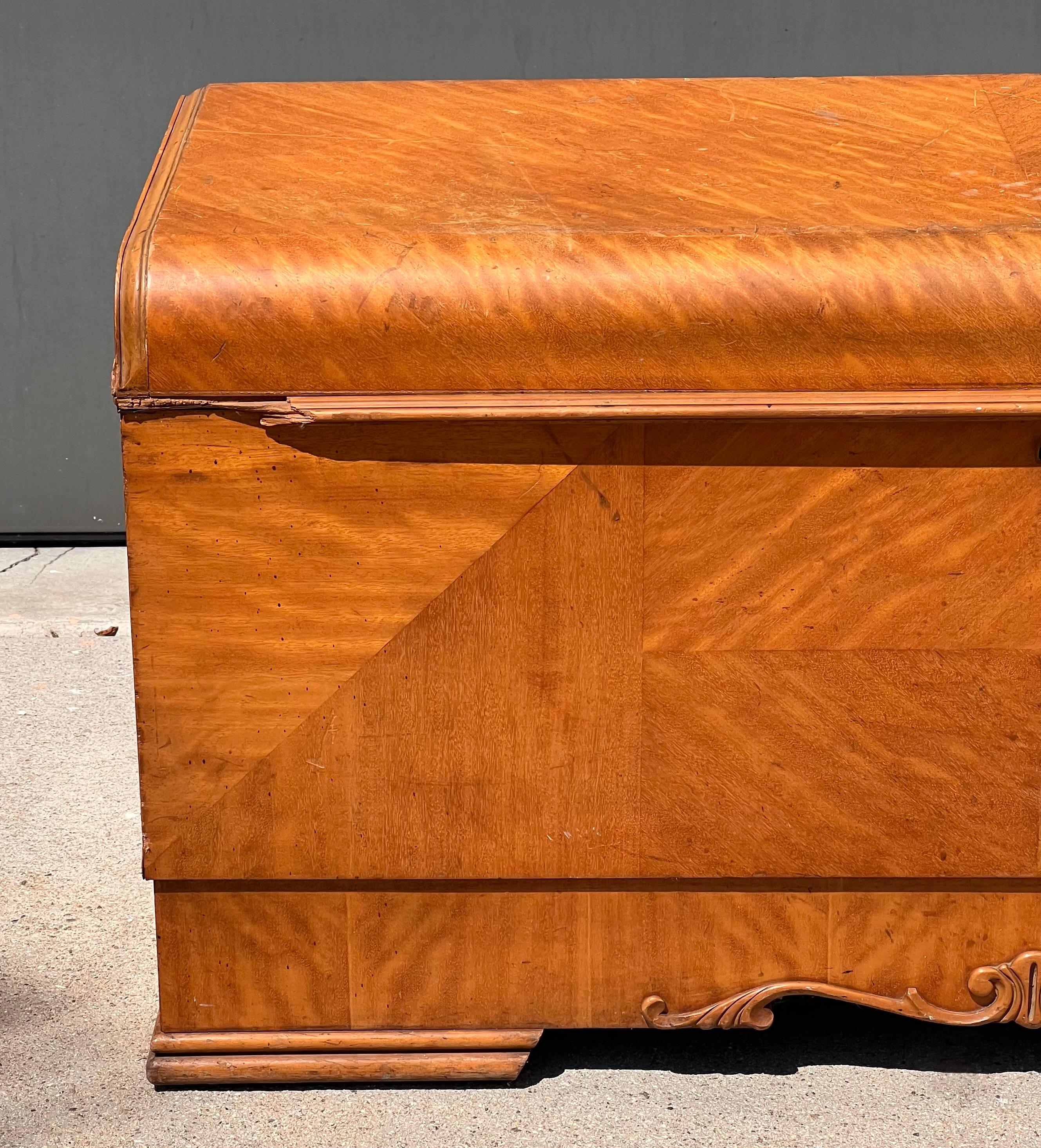 An art deco cedar waterfall chest by Lane, circa 1950 4