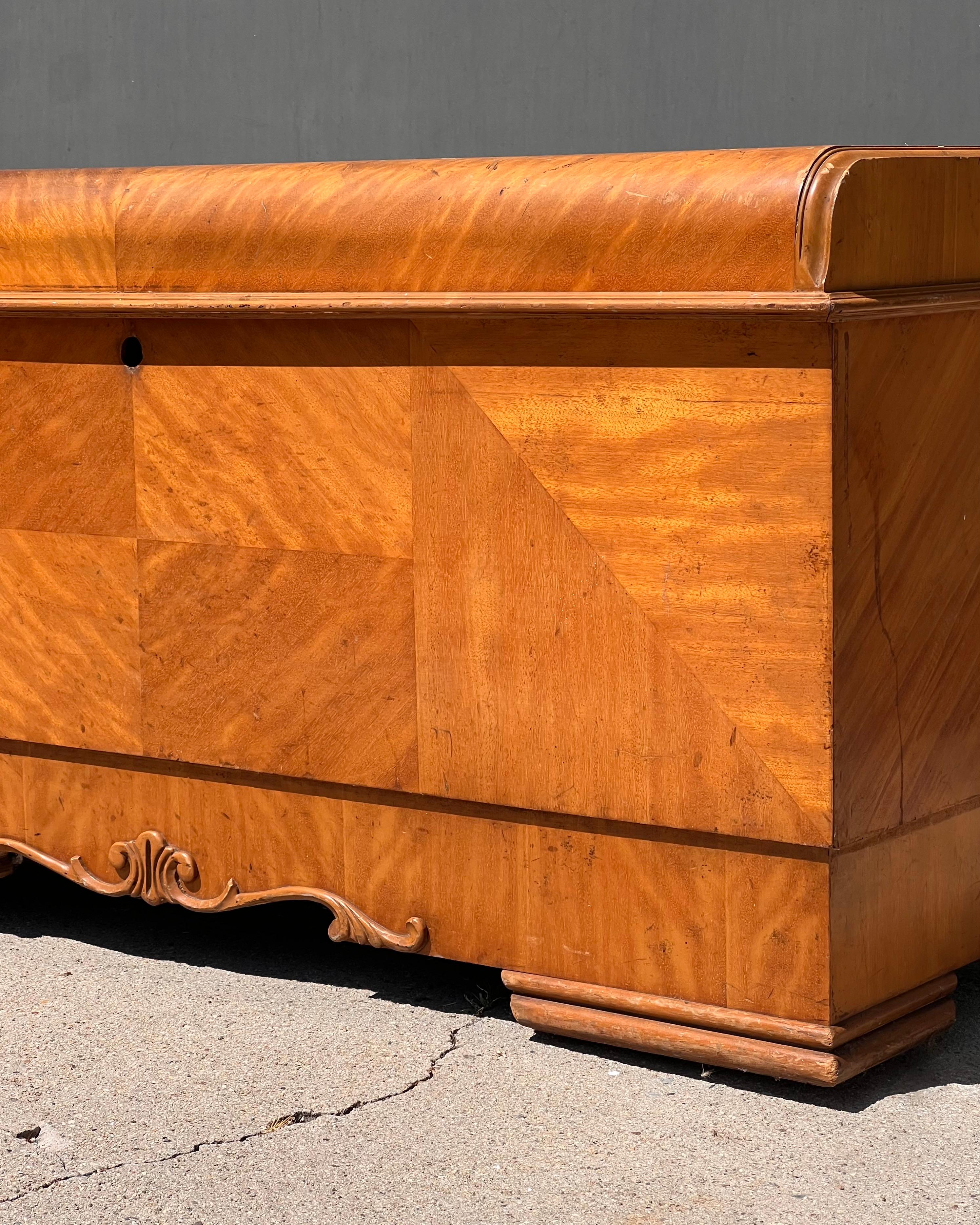 An art deco cedar waterfall chest by Lane, circa 1950 8