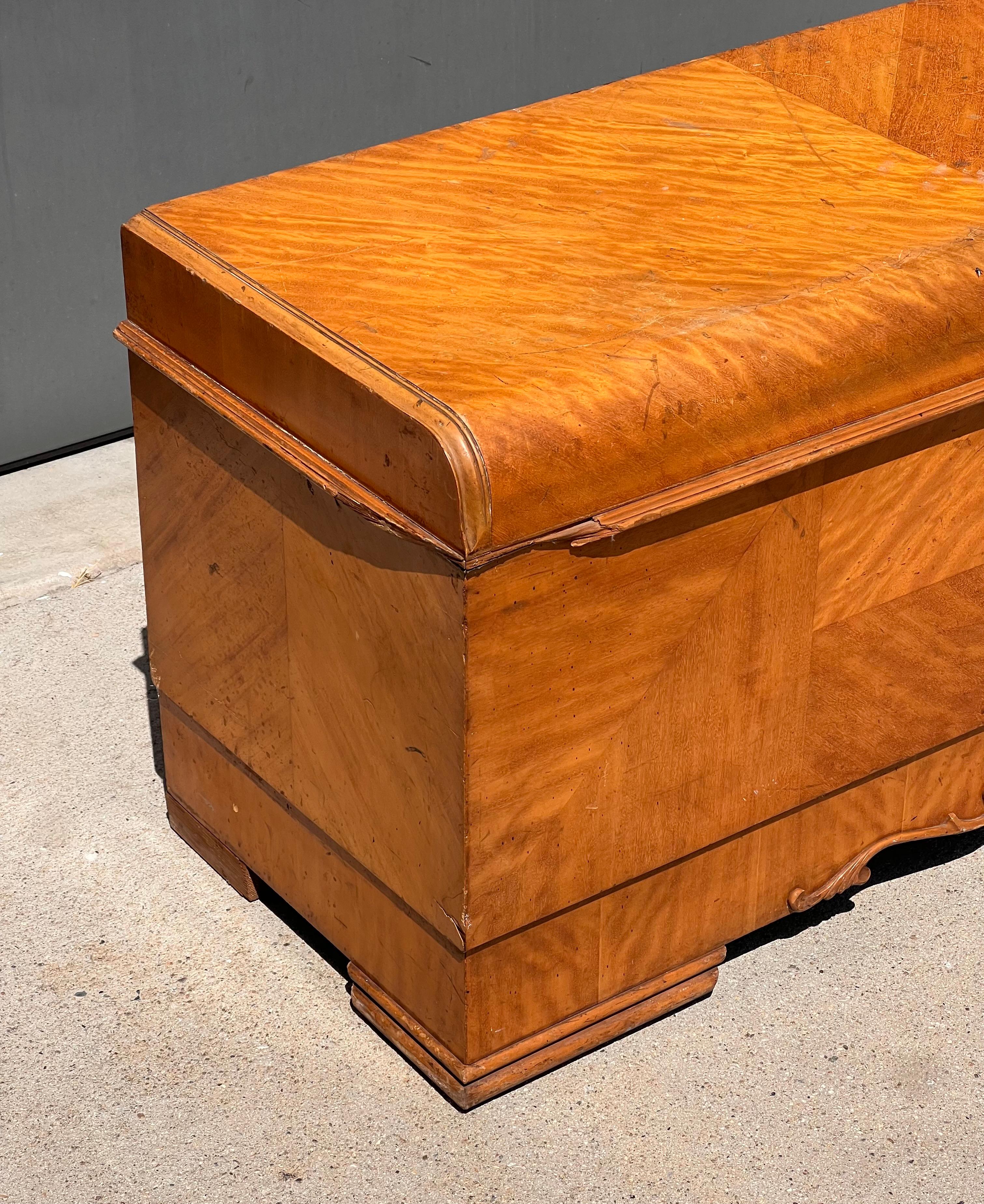Hand-Carved An art deco cedar waterfall chest by Lane, circa 1950