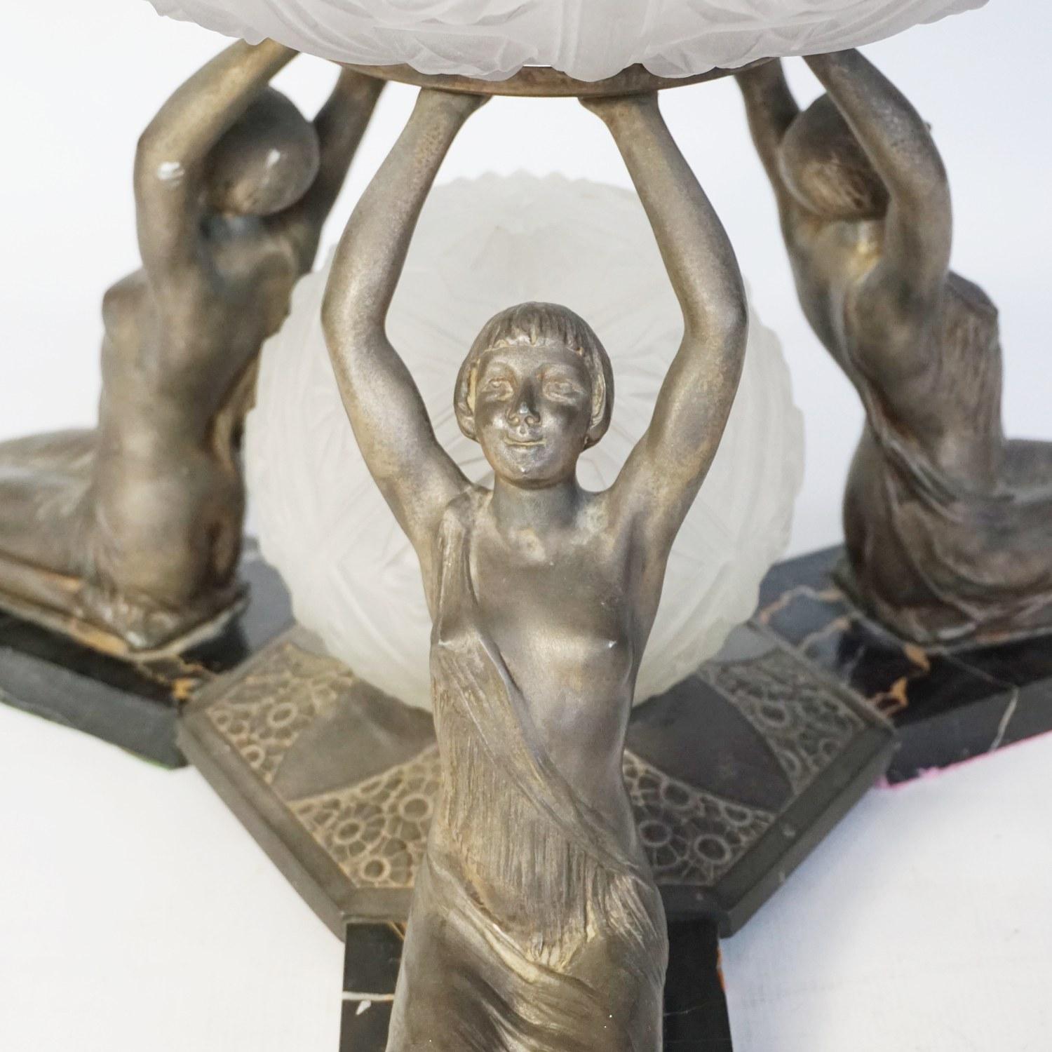 Art Deco Centrepiece by Limousin, Moulded Glass and Spelter French, circa 1930 2