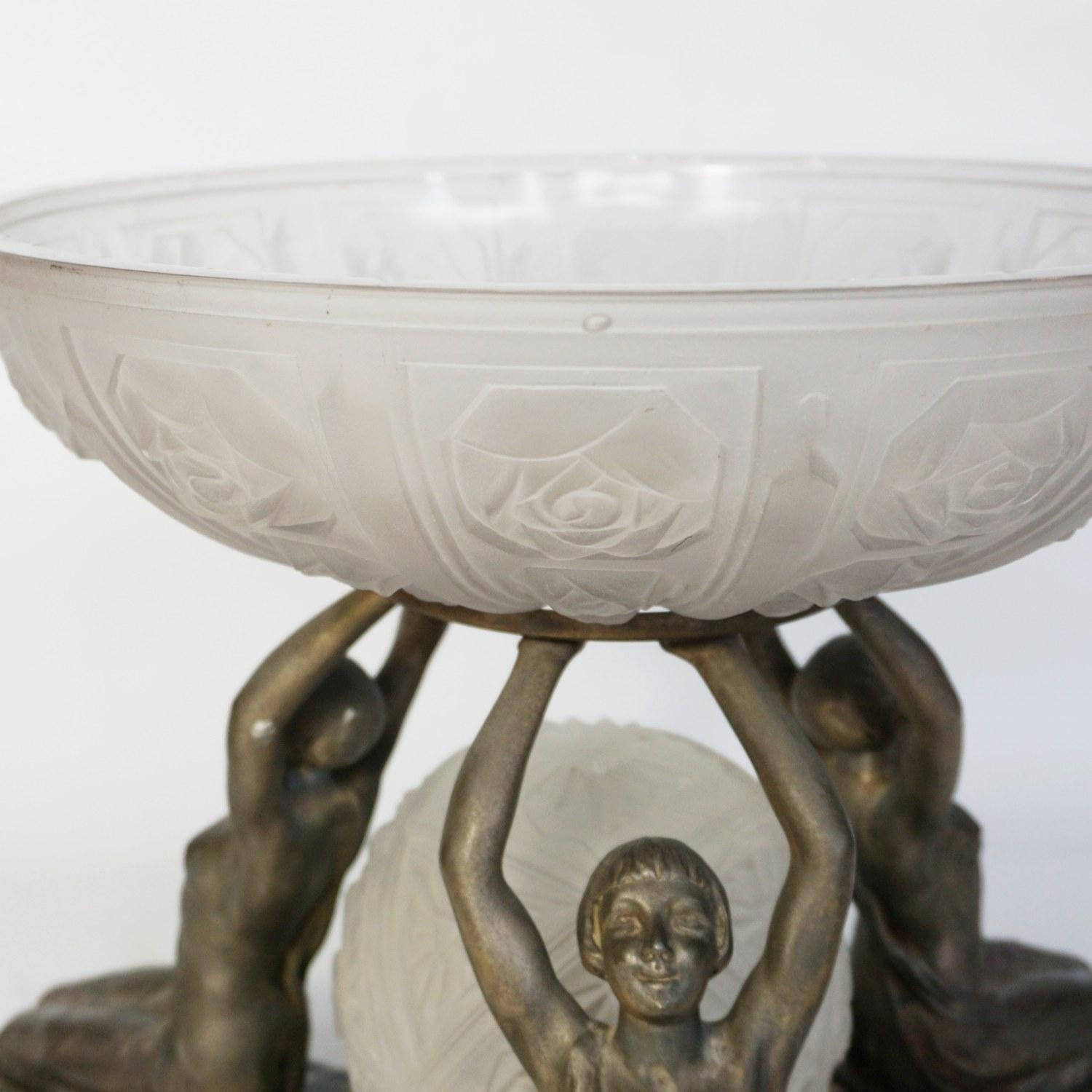 Art Deco Centrepiece by Limousin, Moulded Glass and Spelter French, circa 1930 4