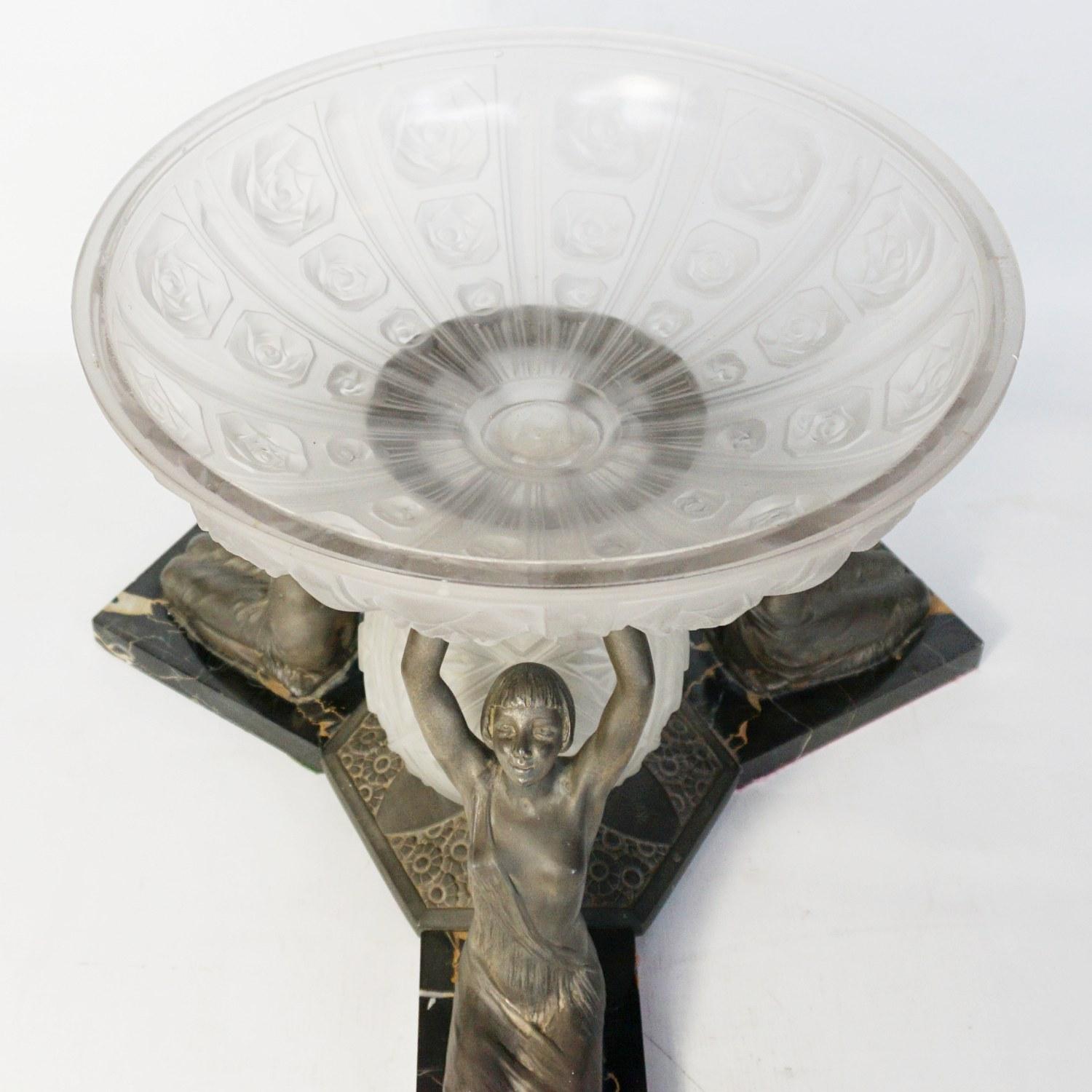 Art Deco Centrepiece by Limousin, Moulded Glass and Spelter French, circa 1930 5