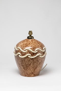 Art Deco Ceramic Table Lamp Signed under the Base with Pink Glaze Decoration