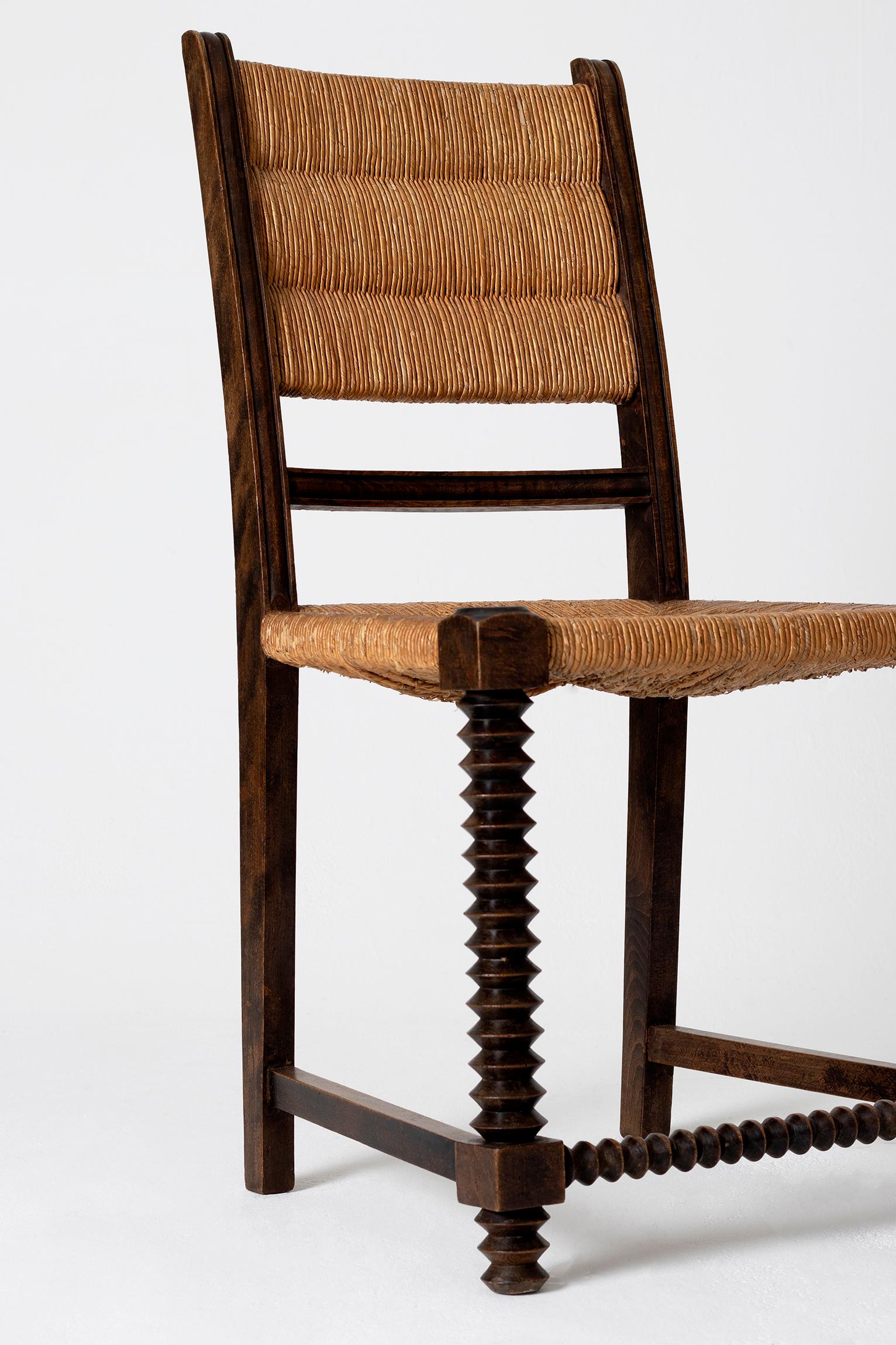 Straw Art Deco Chair by Victor Courtray