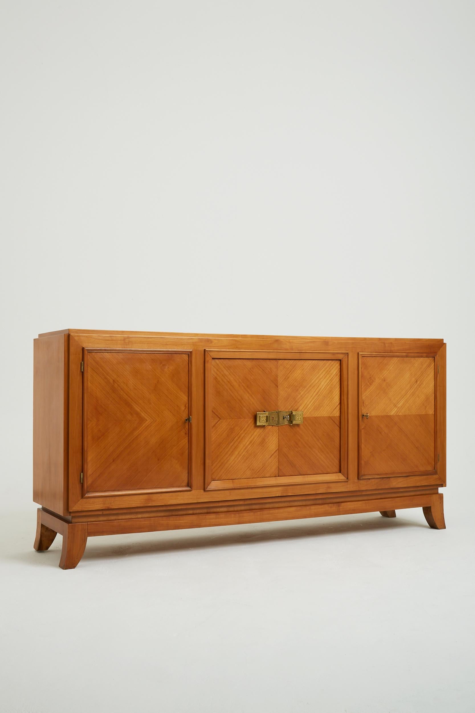 French Art Deco Cherrywood and Bronze Sideboard