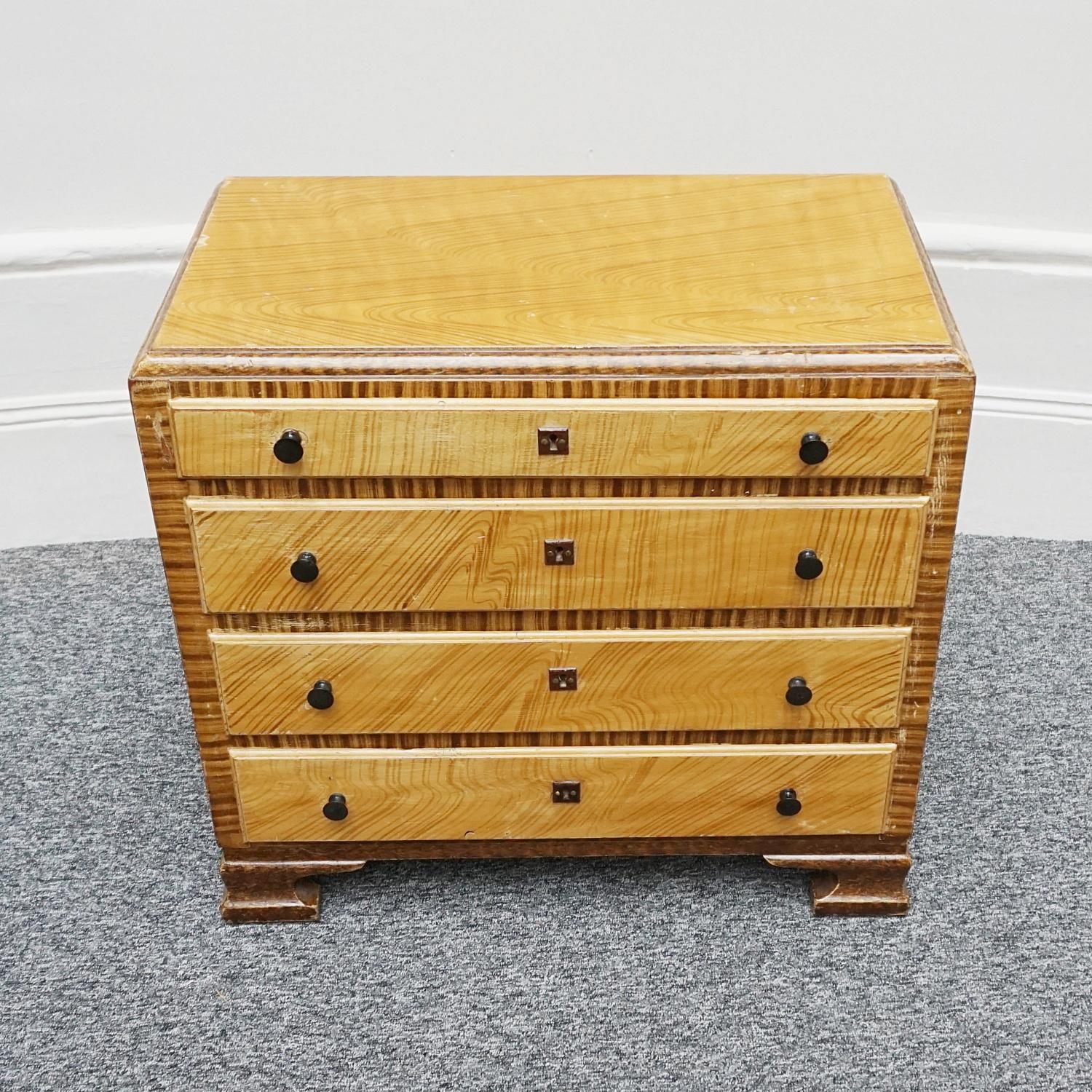 Pine Art Deco Chest of Drawers Ttompe-L'œil French, Circa 1930