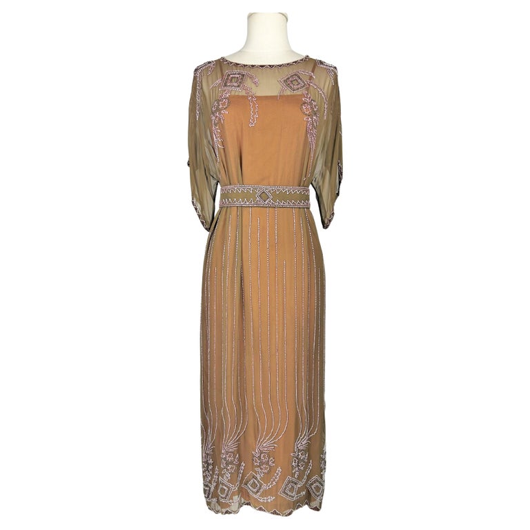 An Art Deco Chiffon dress embroidered with glass beads - France Circa 1920  For Sale at 1stDibs