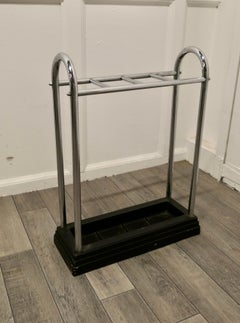 An Art Deco Chrome and Cast Iron Stick Stand or Umbrella Stand