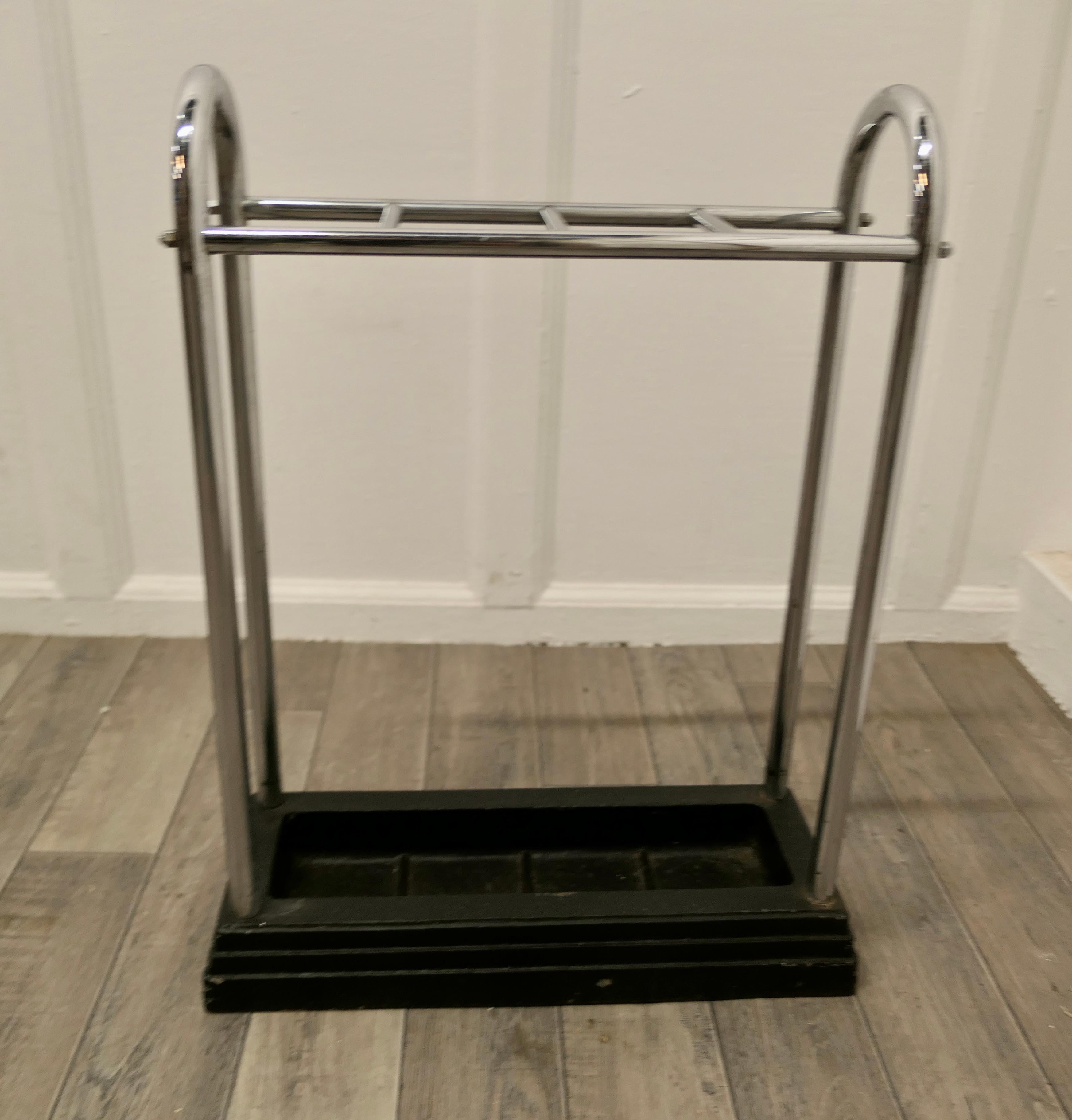 20th Century An Art Deco Chrome and Cast Iron Stick Stand or Umbrella Stand For Sale