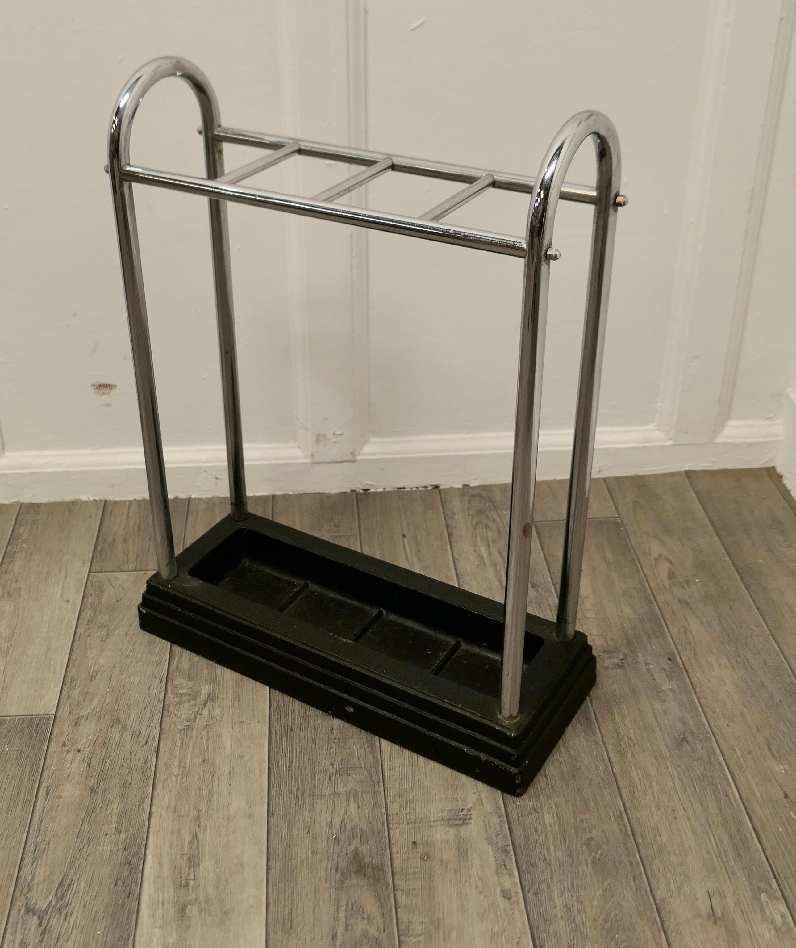 An Art Deco Chrome and Cast Iron Stick Stand or Umbrella Stand For Sale 1