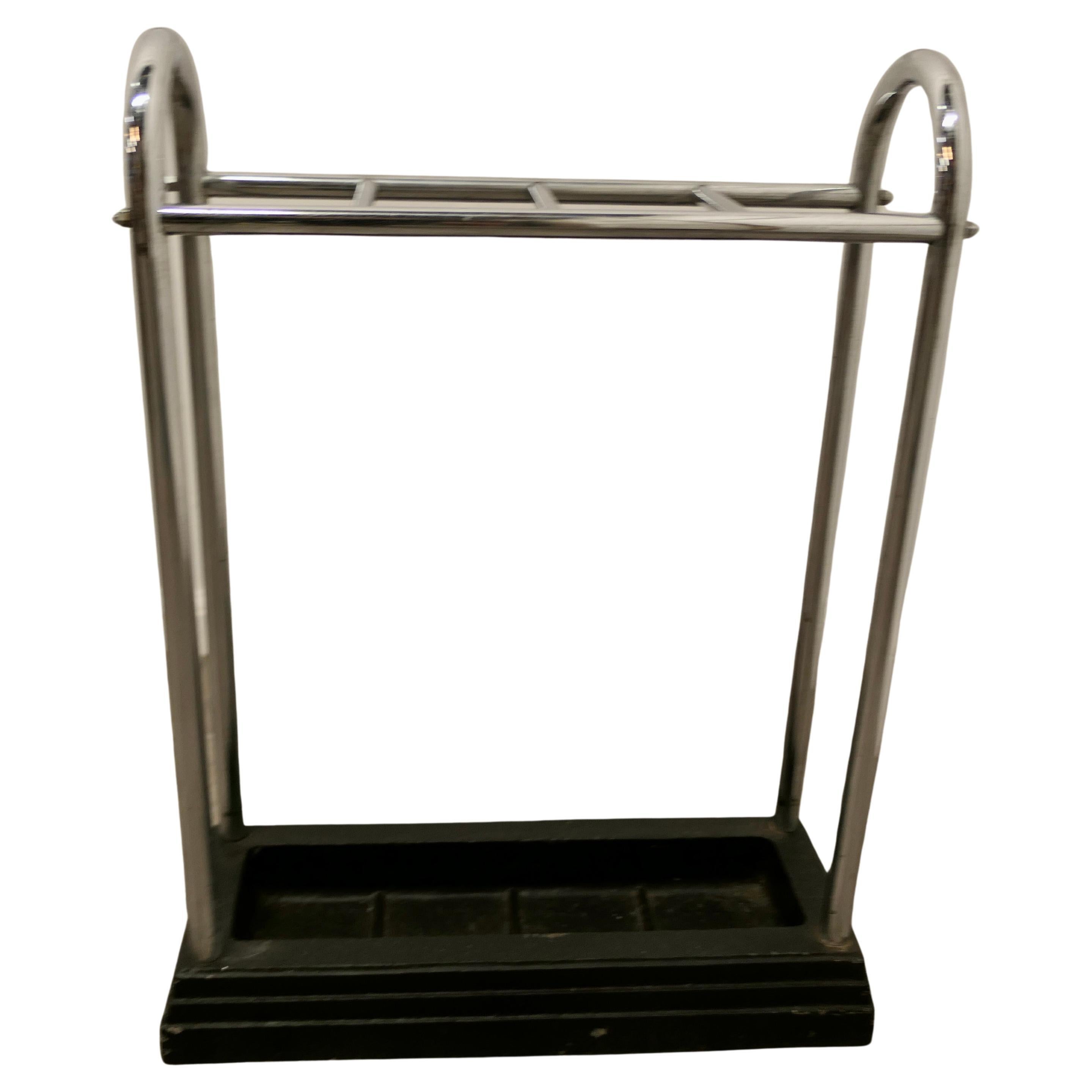 An Art Deco Chrome and Cast Iron Stick Stand or Umbrella Stand For Sale