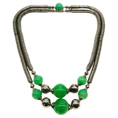 An Art Deco chrome and glass two row necklace, French, 1930s