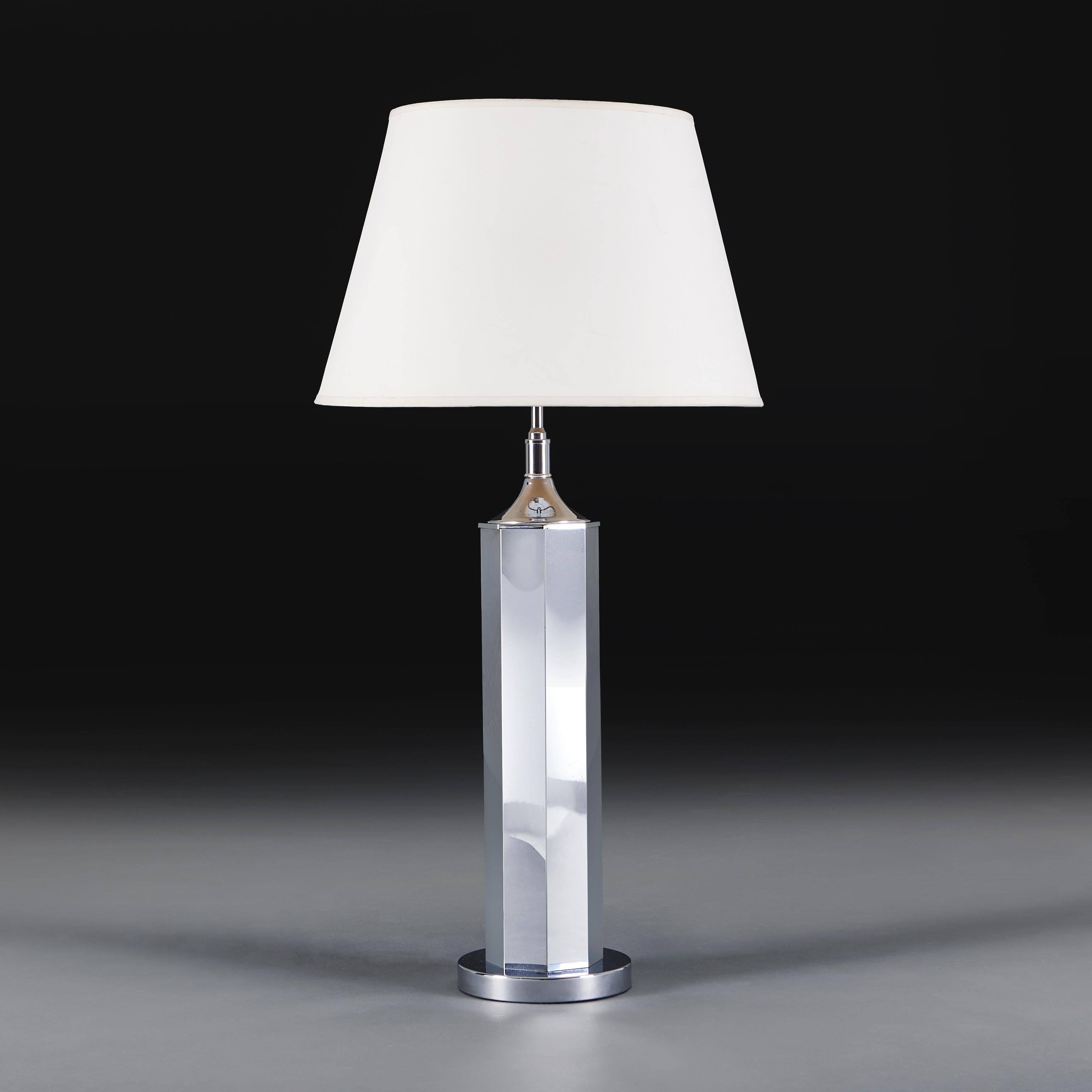 20th Century An Art Deco Chrome Hexagonal Table Lamp, Silver For Sale