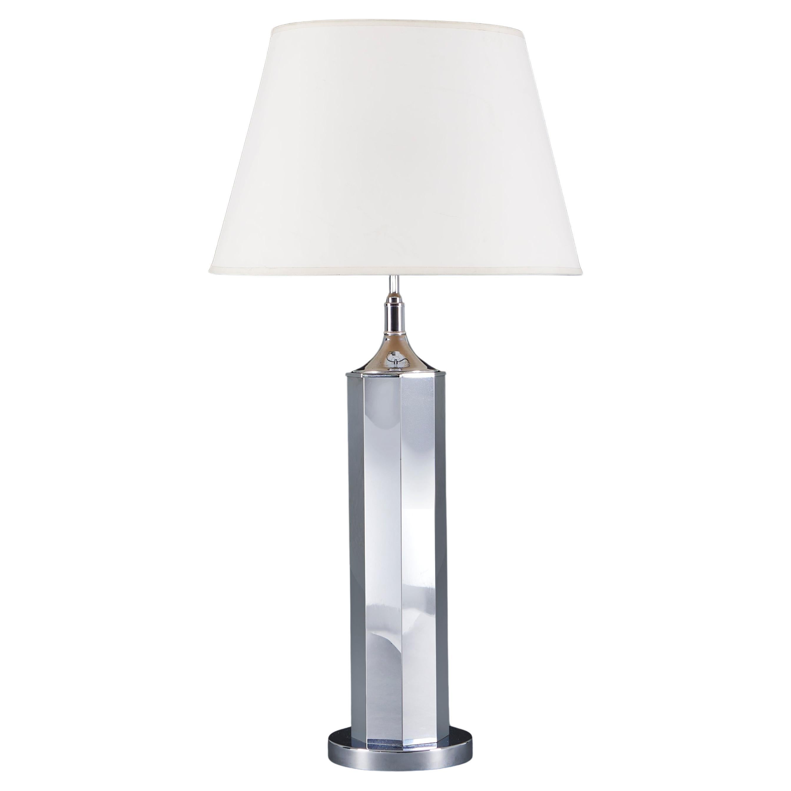An Art Deco Chrome Hexagonal Table Lamp, Silver For Sale