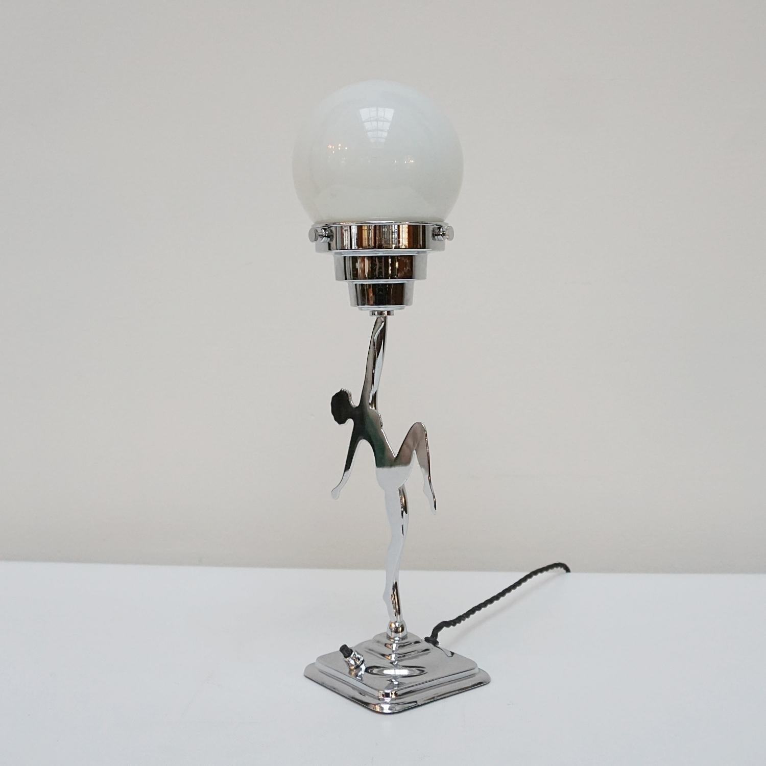 English An Art Deco Chromed Dancer Table lamp For Sale