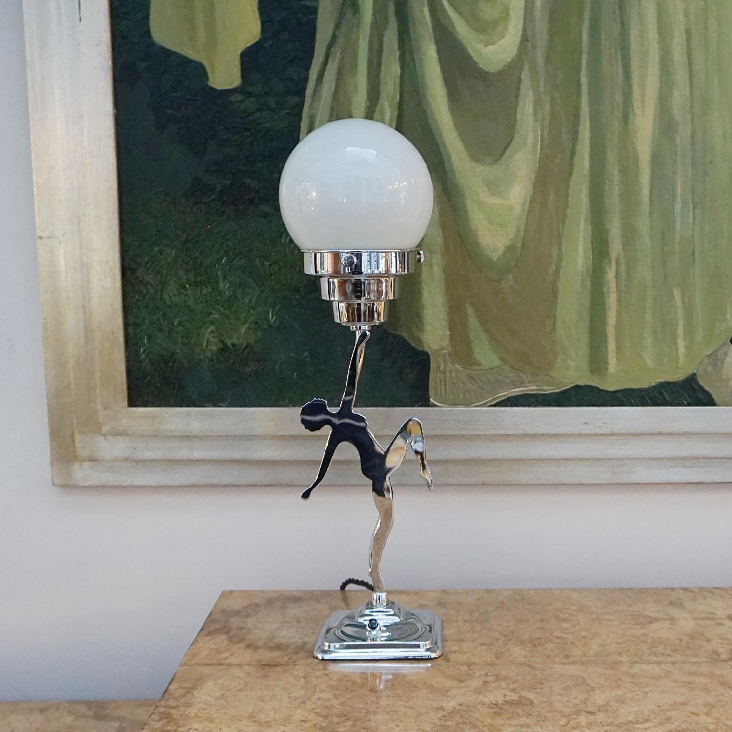 An Art Deco Chromed Dancer Table lamp For Sale 3