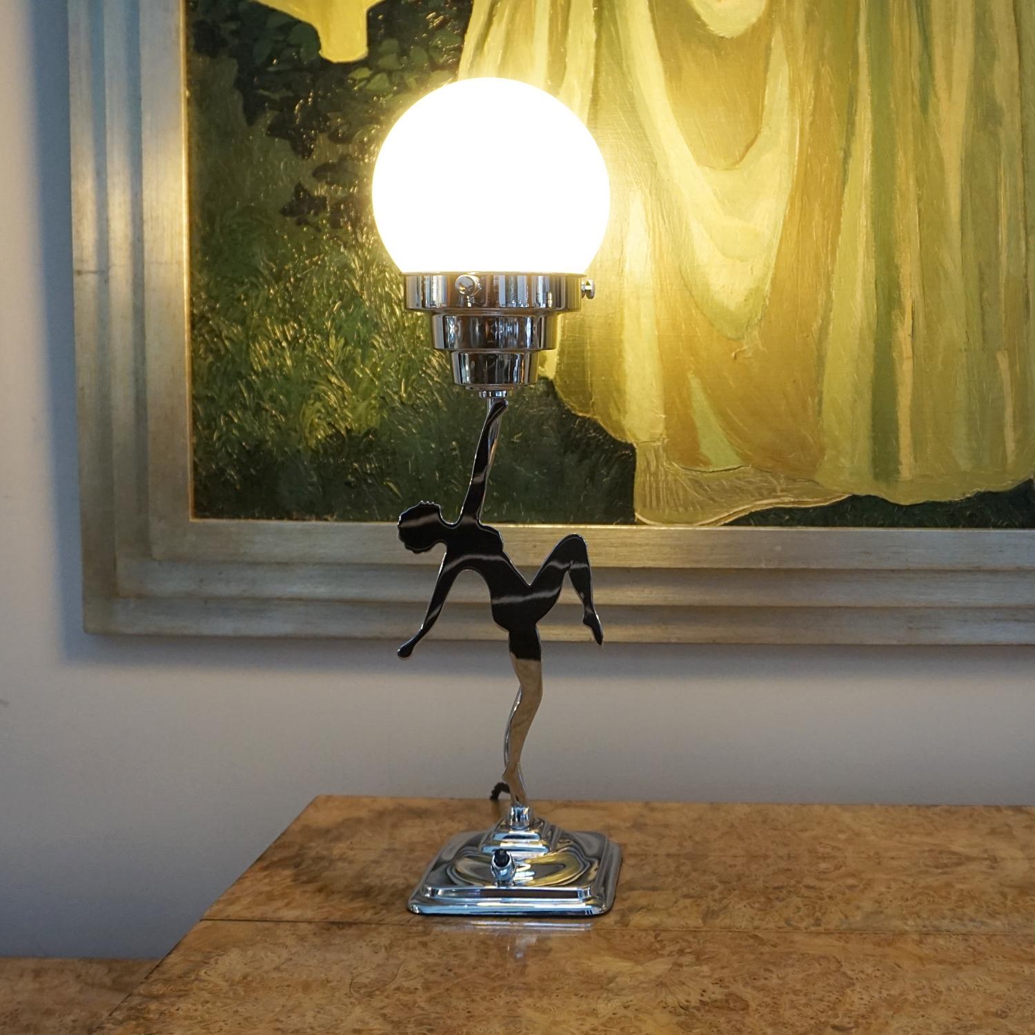 An Art Deco Chromed Dancer Table lamp For Sale 4