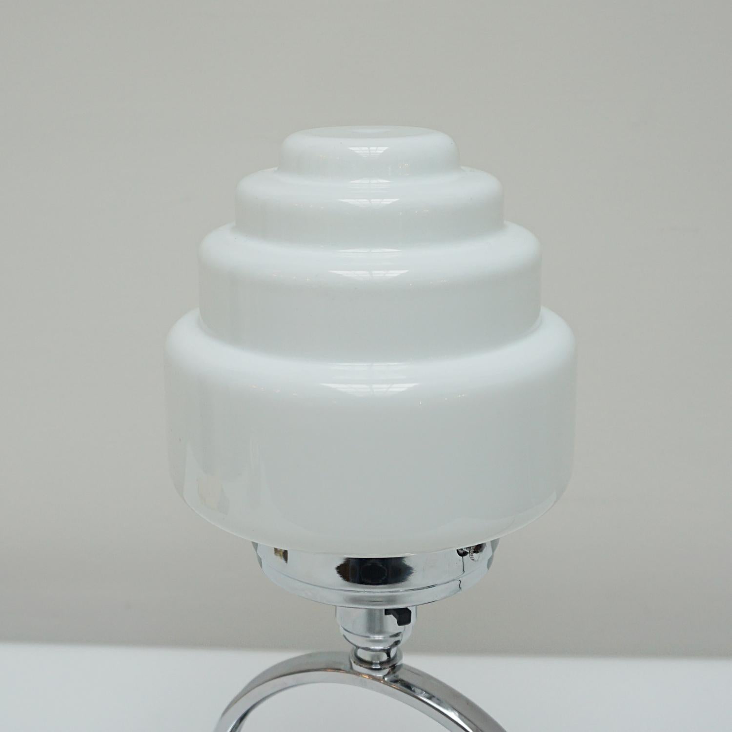 Mid-20th Century An Art Deco Chromed Lightning Bolt Table Lamp with Glass Globe Shade