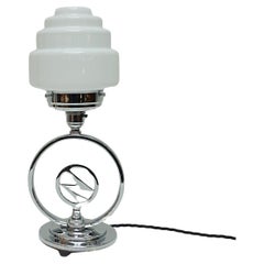 Verchromte Art-Déco-Leuchte mit Glaskugelschirm und verchromter Bolt-Tischlampe