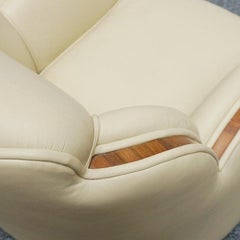 Art Deco Cloud Sofa Cream Leather and Walnut, Circa 1930