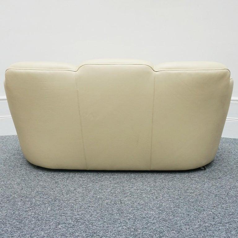 English Art Deco Cloud Sofa Cream Leather and Walnut, Circa 1930