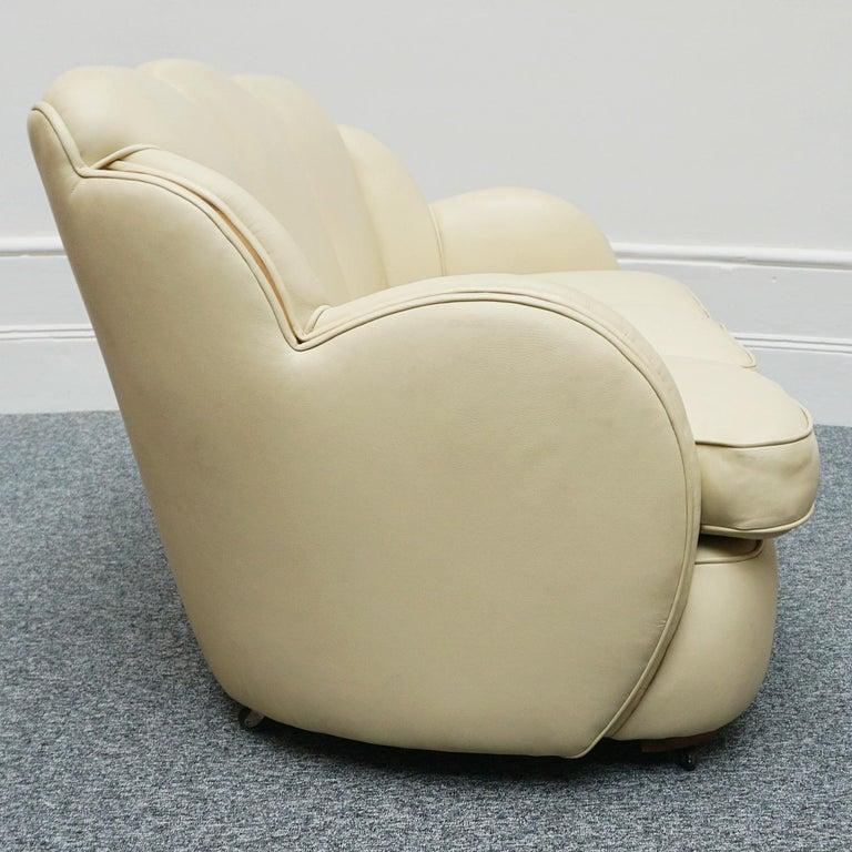 Mid-20th Century Art Deco Cloud Sofa Cream Leather and Walnut, Circa 1930